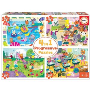 Puzzle Progresivo 4 en 1 Un Día en la Escuela (EDUCA)